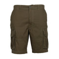 Olive woven twill ripstop cargo shorts with belt loops and button closure, side pockets