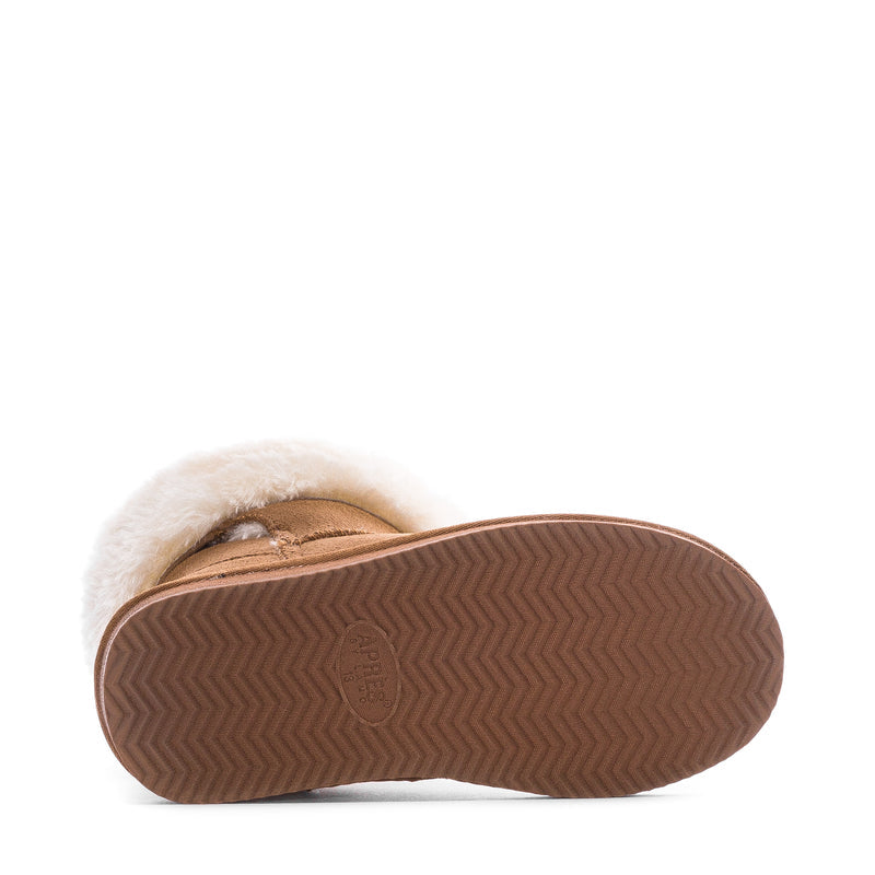 Kids chestnut boot outsole with zigzag tread and embossed logo