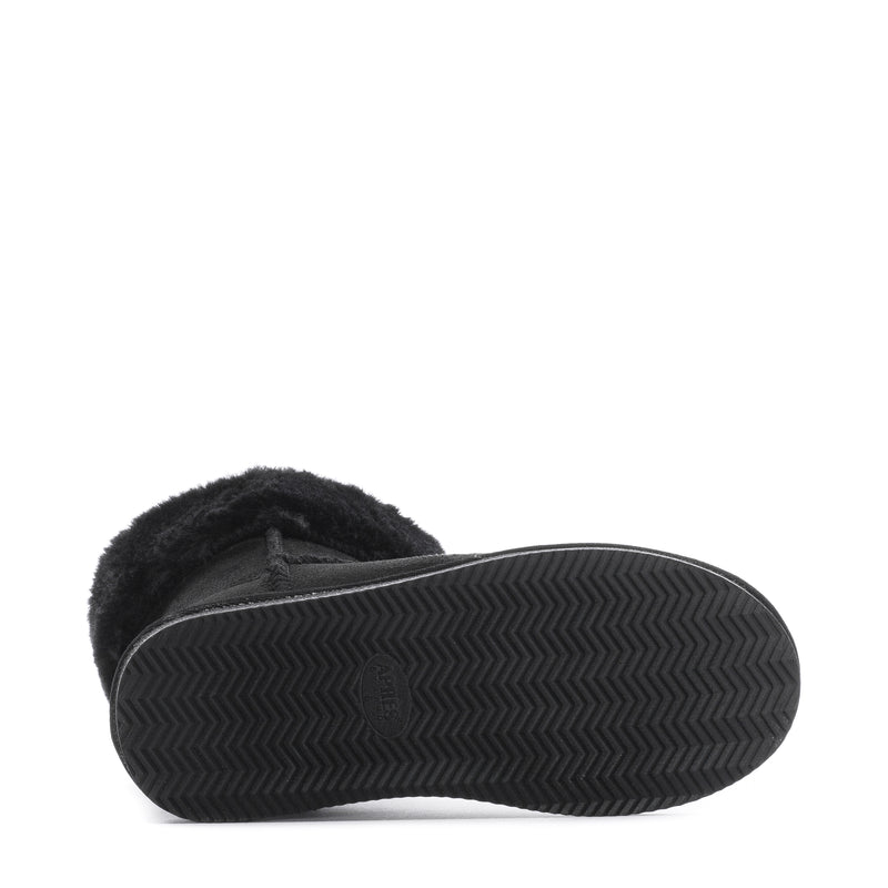 Black womens boot outsole with textured chevron tread