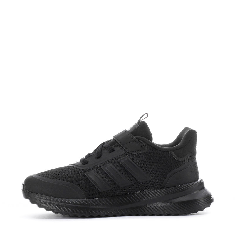 Kids black lace-up sneaker with side logo stripes and chunky tread sole