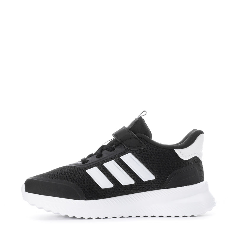 Kids adidas sneakers, black knit with white 3-Stripes, lace-up and chunky sole