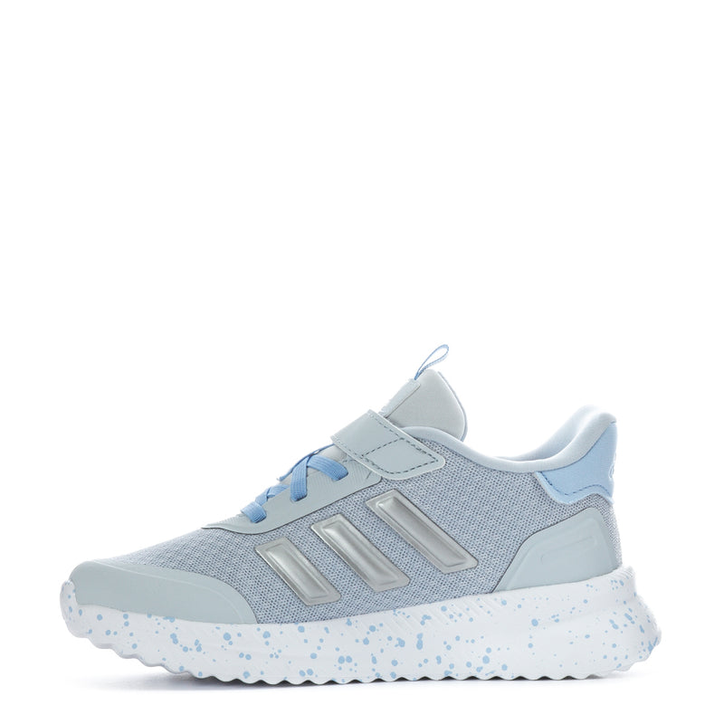 Kids light blue sneaker with silver-look side stripes and speckled midsole