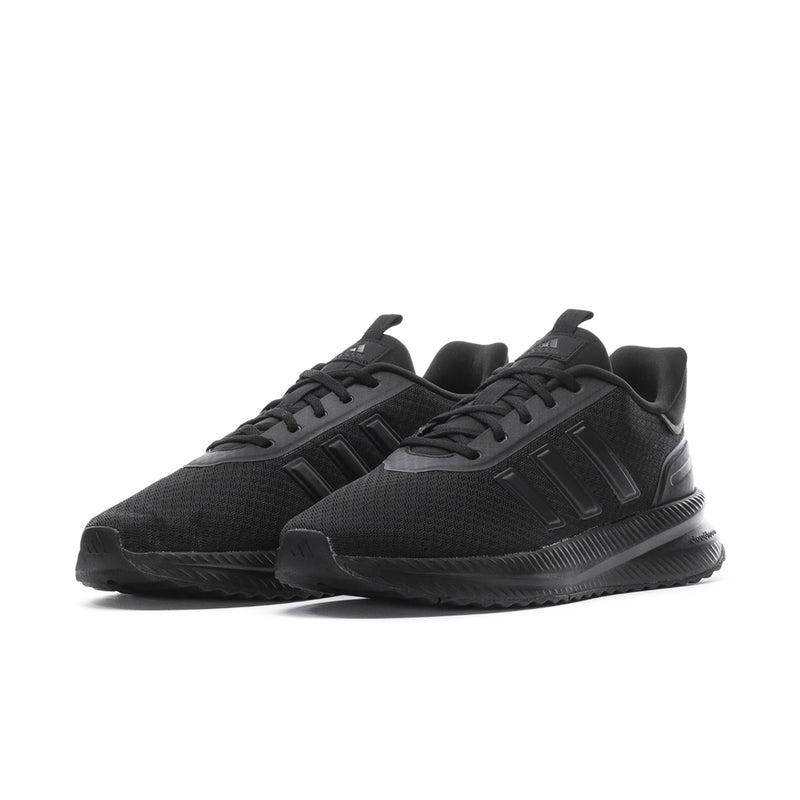 Mens black lace-up running sneakers with sporty paneling and grippy rubber sole