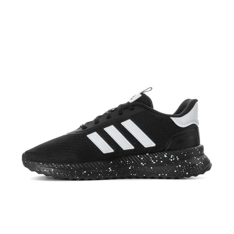 Men's black lace-up sneaker with white stripes and speckled midsole