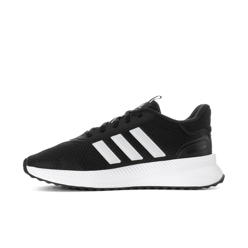 Men's black lace-up sneakers with white three-stripe side panels and thick white sole