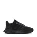 Women's black lace-up running sneakers with cushioned tread outsole