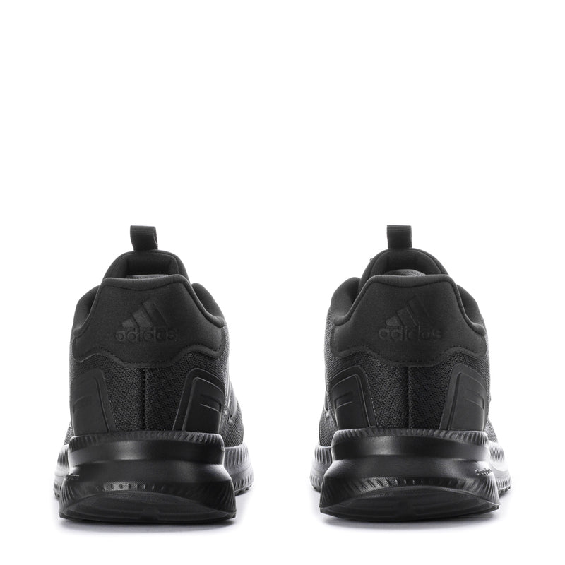 Youth black sneakers heel view with pull tabs and cushioned collar