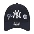 Kids navy NY Yankees trucker cap with front patches and New Era logo.