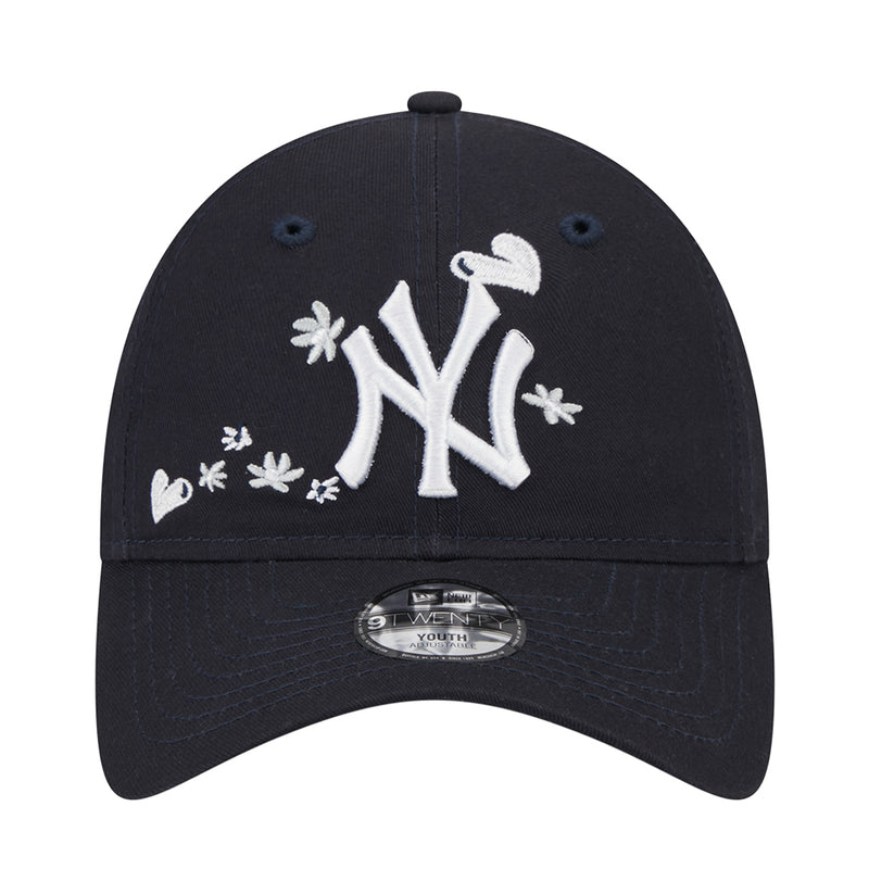 Kids navy baseball cap with embroidered NY logo and flower details