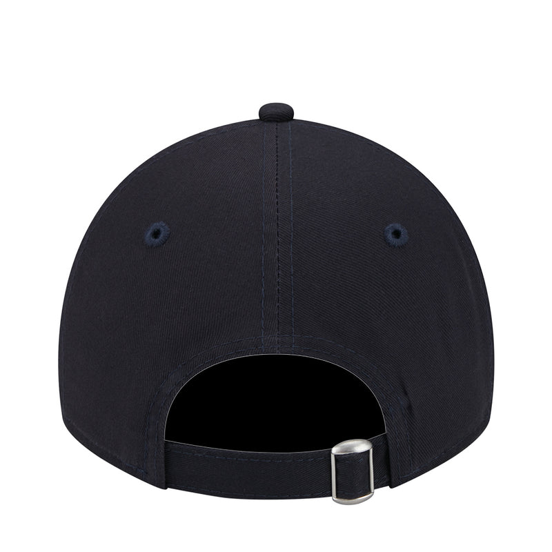 Kids navy baseball cap back view with adjustable metal buckle