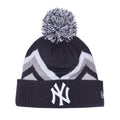 Kids' navy zigzag knit beanie with pom-pom and Yankees NY logo