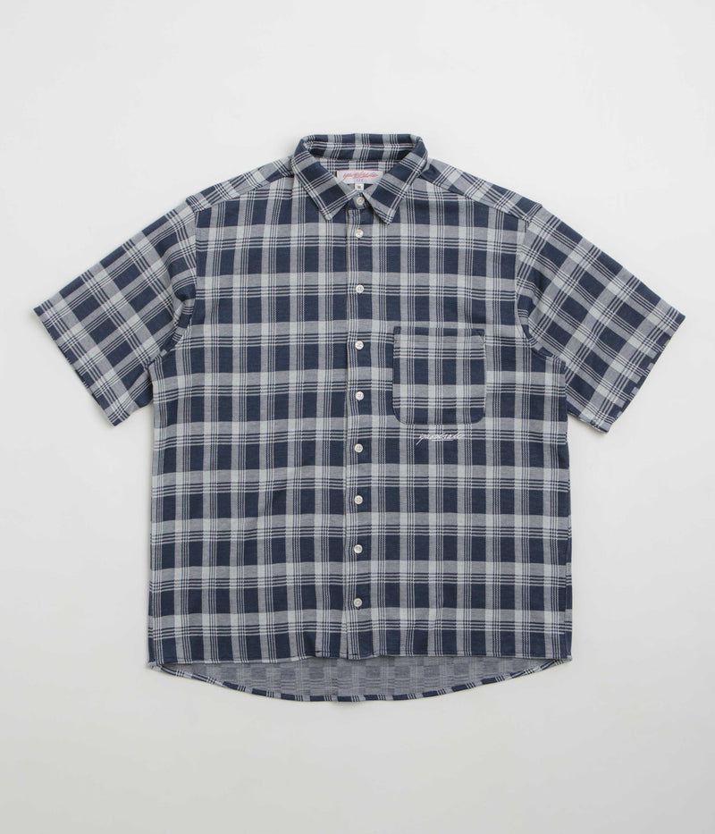 Yardsale YS Knitted Short Sleeve Shirt in Blue and White