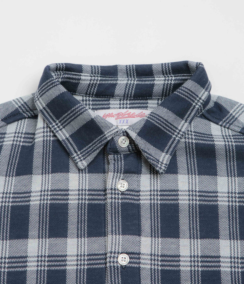 Yardsale YS Knitted Short Sleeve Shirt in Blue and White