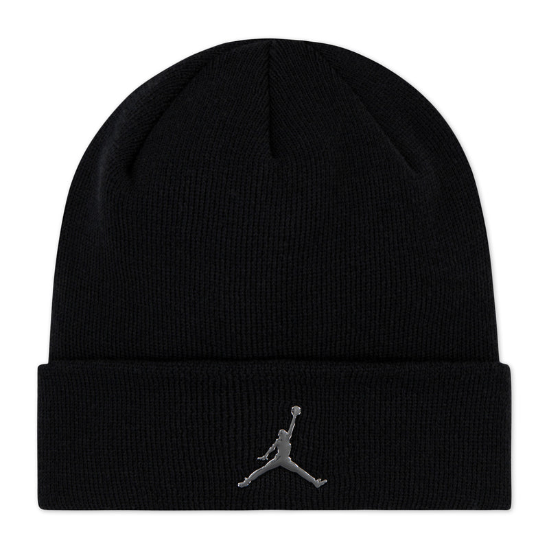 Youth cuffed beanie in black knit with silver Jumpman logo on cuff