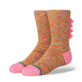 Youth crew socks in multi-color knit with pink toe and heel