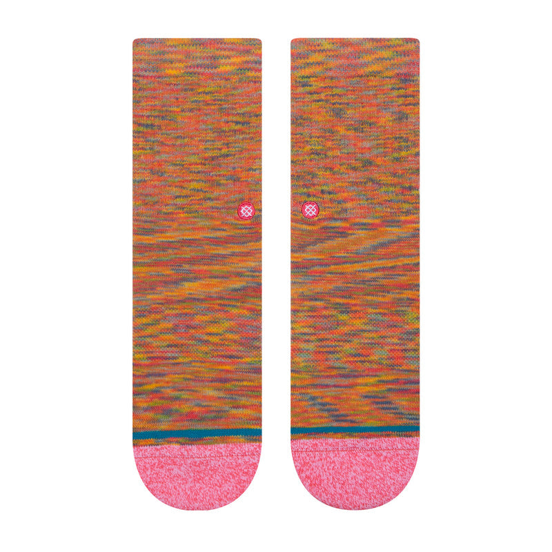 Youth crew socks, pink-orange multi knit with small logo on cuff