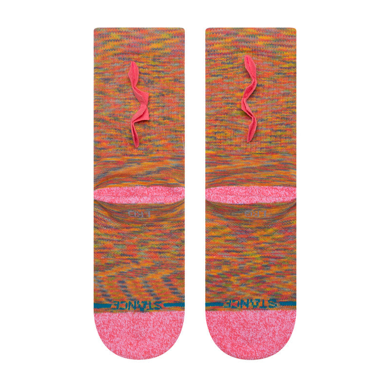 Youth crew socks with pink ribbed cuffs and pink silhouette graphic on front