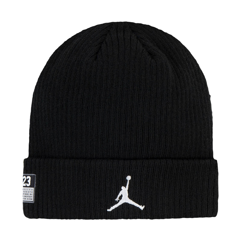 Black beanie with white Jumpman logo on front cuff