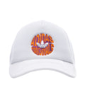 Youth trucker cap with white crown and orange Adidas Originals front logo