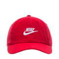 Youth red strapback cap with white Nike swoosh logo on front